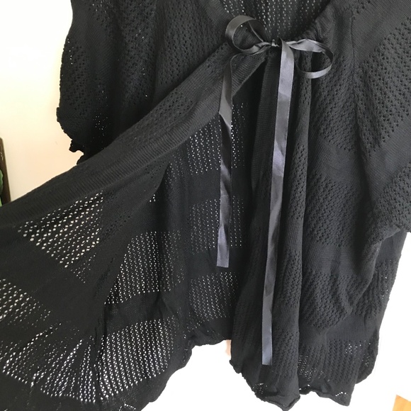 WOMAN WITHIN 100% Cotton Knit Cardigan Tie Neck Black Top Women’s Plus Size 4X - Picture 4 of 16